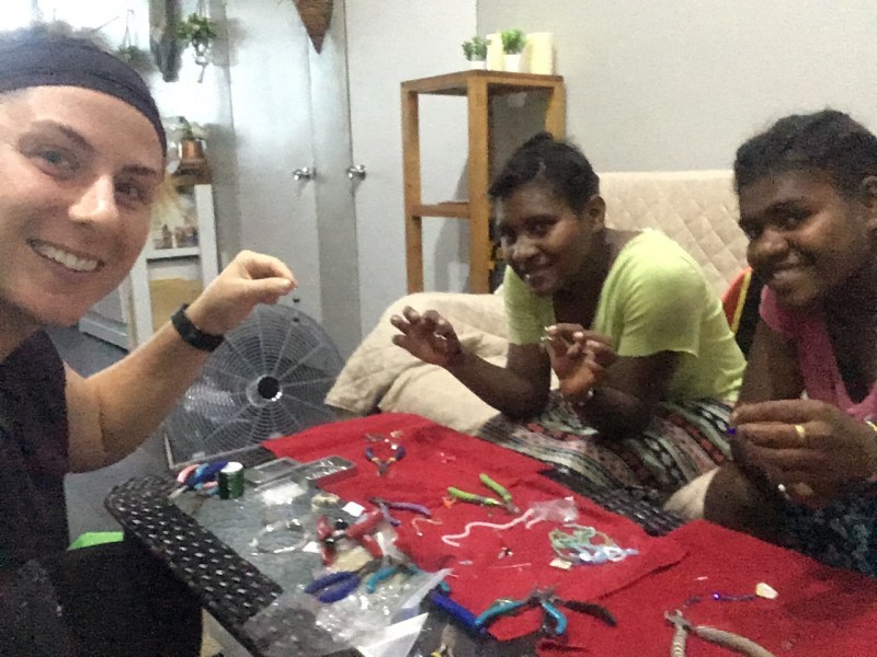 Teaching Susan & Sylvian how to make earrings